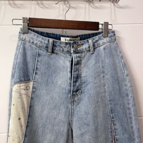 NWT Three Bird Nest Magnolia Patchwork Flare Wide Leg Jeans Size Small - Picture 5 of 16